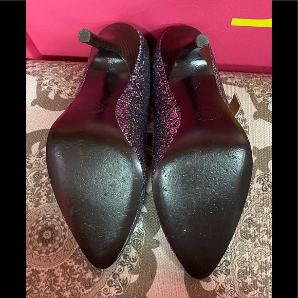 Hale Bob Mary-Jane Shoes Pumps 8 Blue Multi Glittered Crystal Bronze Buckle - Picture 8 of 8